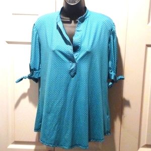 Ashley Blue Teal Polka Dot Blouse